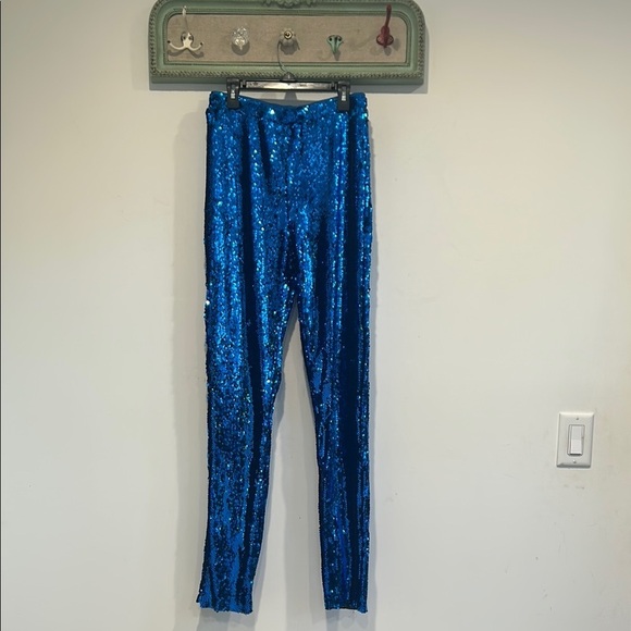 Brand new hot & delicious Sparkling Blue sequin disco Legging pants women large - Picture 1 of 5